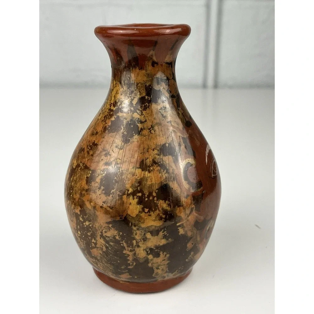 Tonala Pottery Vase Sun Angel Ortiz Gabriel Mexico Handpainted 5.75